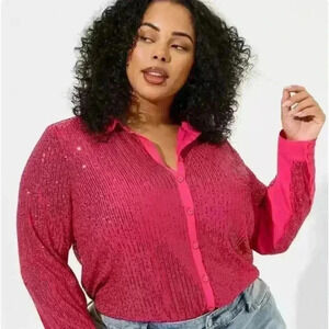 Torrid-Brand Madison Sequin Button-Front Long Sleeve Shirt